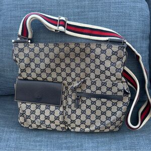 Gucci Tom Ford Navy and Beige Messenger  Men's Bag